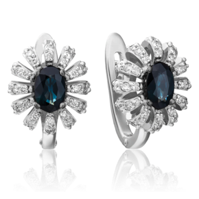 Серьги с английским замком из белого золота с сапфиром и бриллиантами 02-0756-00-105-1120-30