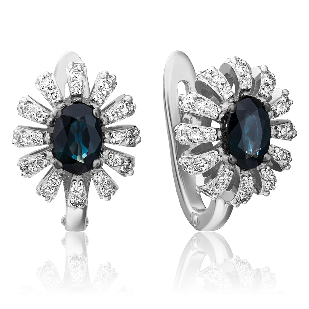 Серьги с английским замком из белого золота с сапфиром и бриллиантами 02-0756-00-105-1120-30