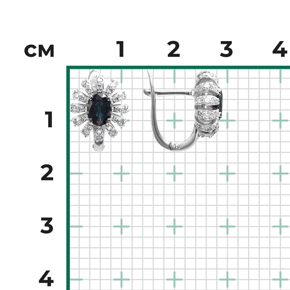 Серьги с английским замком из белого золота с сапфиром и бриллиантами 02-0756-00-105-1120-30
