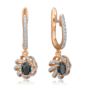 Серьги с английским замком из красного золота с сапфиром и бриллиантами 02-0757-00-105-1110-30