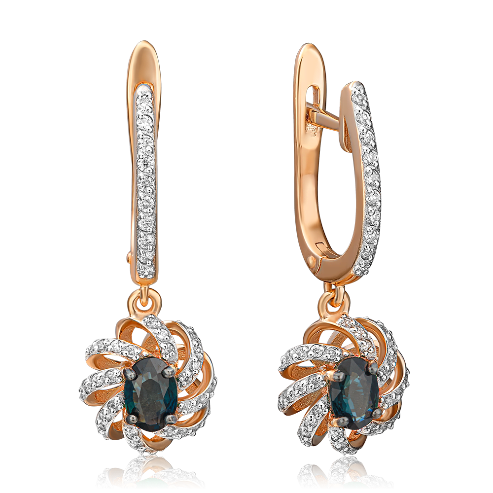 Серьги с английским замком из красного золота с сапфиром и бриллиантами 02-0757-00-105-1110-30