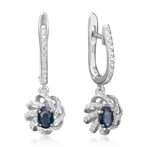 Серьги с английским замком из белого золота с сапфиром и бриллиантами 02-0758-00-105-1120-30