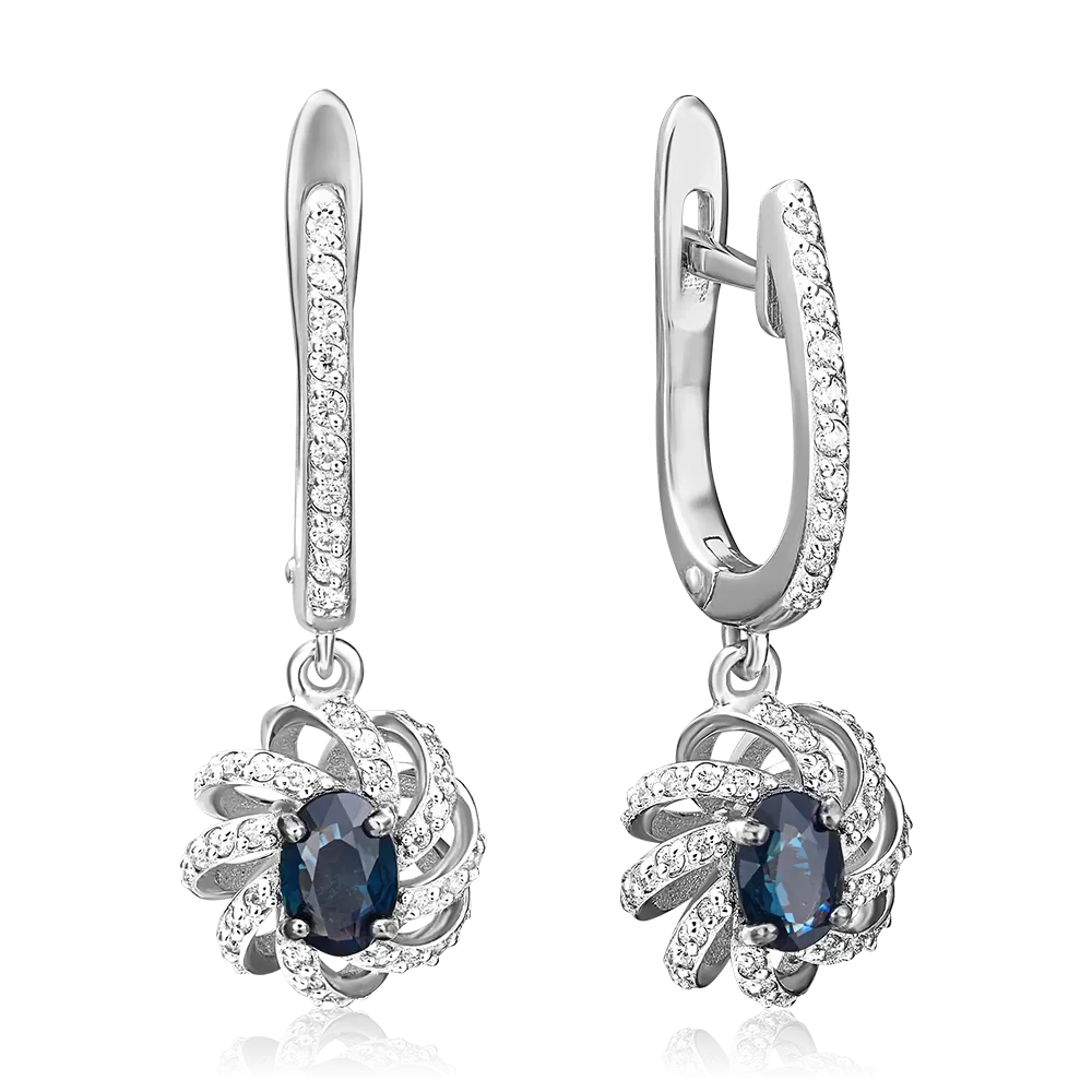 Серьги с английским замком из белого золота с сапфиром и бриллиантами 02-0758-00-105-1120-30