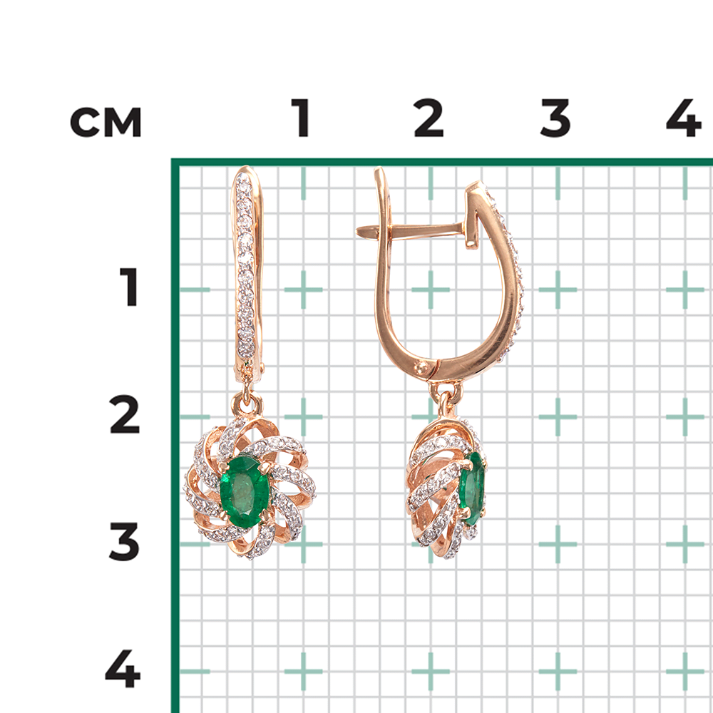 Серьги с английским замком из красного золота с изумрудом и бриллиантами 02-0757-00-106-1110-30