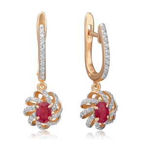 Серьги с английским замком из красного золота с рубином и бриллиантами 02-0757-00-107-1110-30