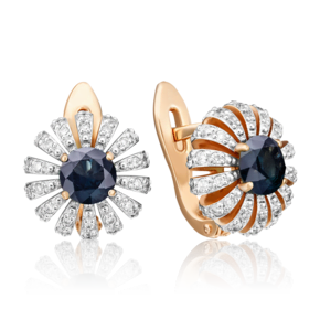 Серьги с английским замком из красного золота с сапфиром и бриллиантами 02-0759-00-105-1110-30