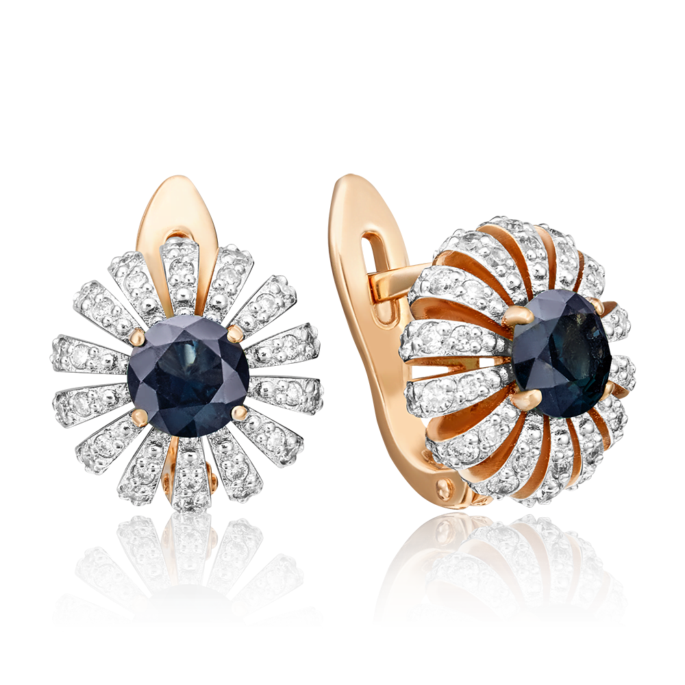 Серьги с английским замком из красного золота с сапфиром и бриллиантами 02-0759-00-105-1110-30