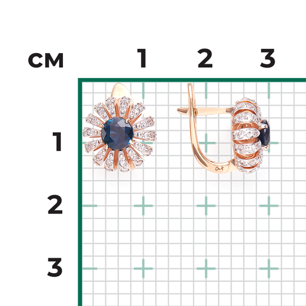 Серьги с английским замком из красного золота с сапфиром и бриллиантами 02-0759-00-105-1110-30