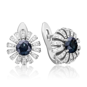 Серьги с английским замком из белого золота с сапфиром и бриллиантами 02-0760-00-105-1120-30