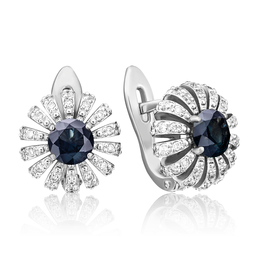 Серьги с английским замком из белого золота с сапфиром и бриллиантами 02-0760-00-105-1120-30