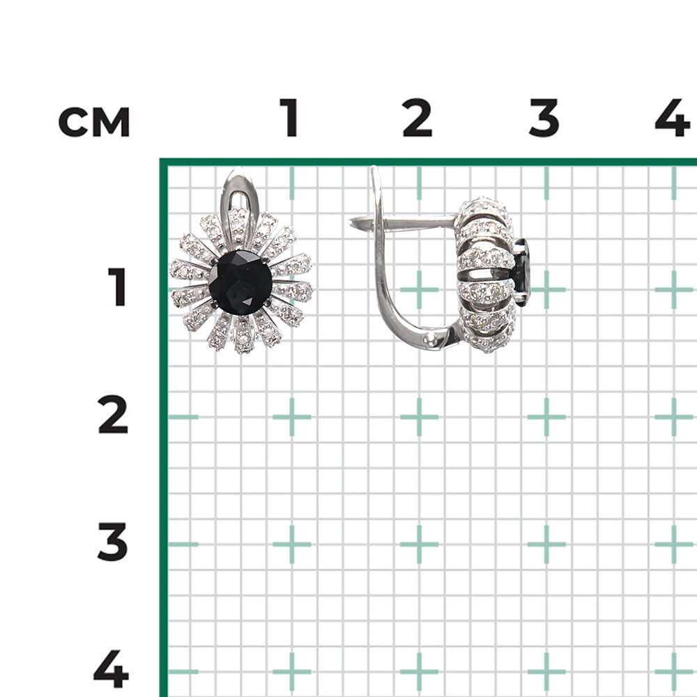 Серьги с английским замком из белого золота с сапфиром и бриллиантами 02-0760-00-105-1120-30