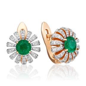 Серьги с английским замком из красного золота с изумрудом и бриллиантами 02-0759-00-106-1110-30