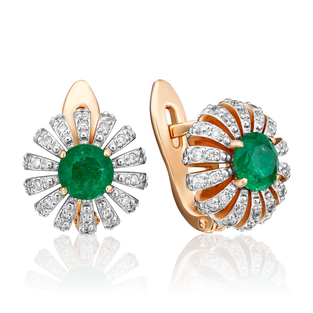 Серьги с английским замком из красного золота с изумрудом и бриллиантами 02-0759-00-106-1110-30