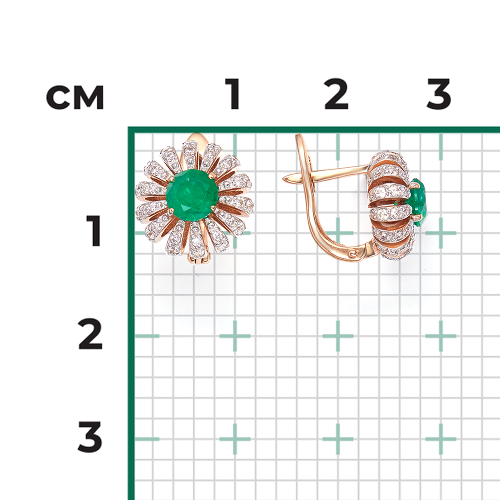 Серьги с английским замком из красного золота с изумрудом и бриллиантами 02-0759-00-106-1110-30
