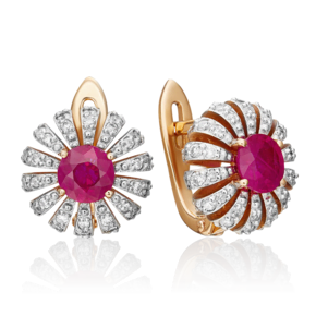 Серьги с английским замком из красного золота с рубином и бриллиантами 02-0759-00-107-1110-30