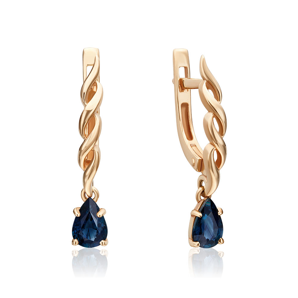 Серьги с английским замком из красного золота с сапфиром 02-0919-00-102-1110-30