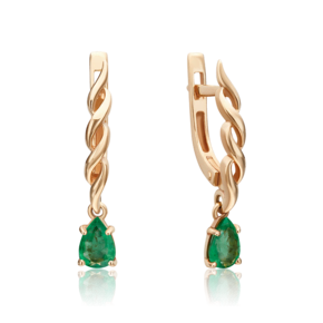 Серьги с английским замком из красного золота с изумрудом