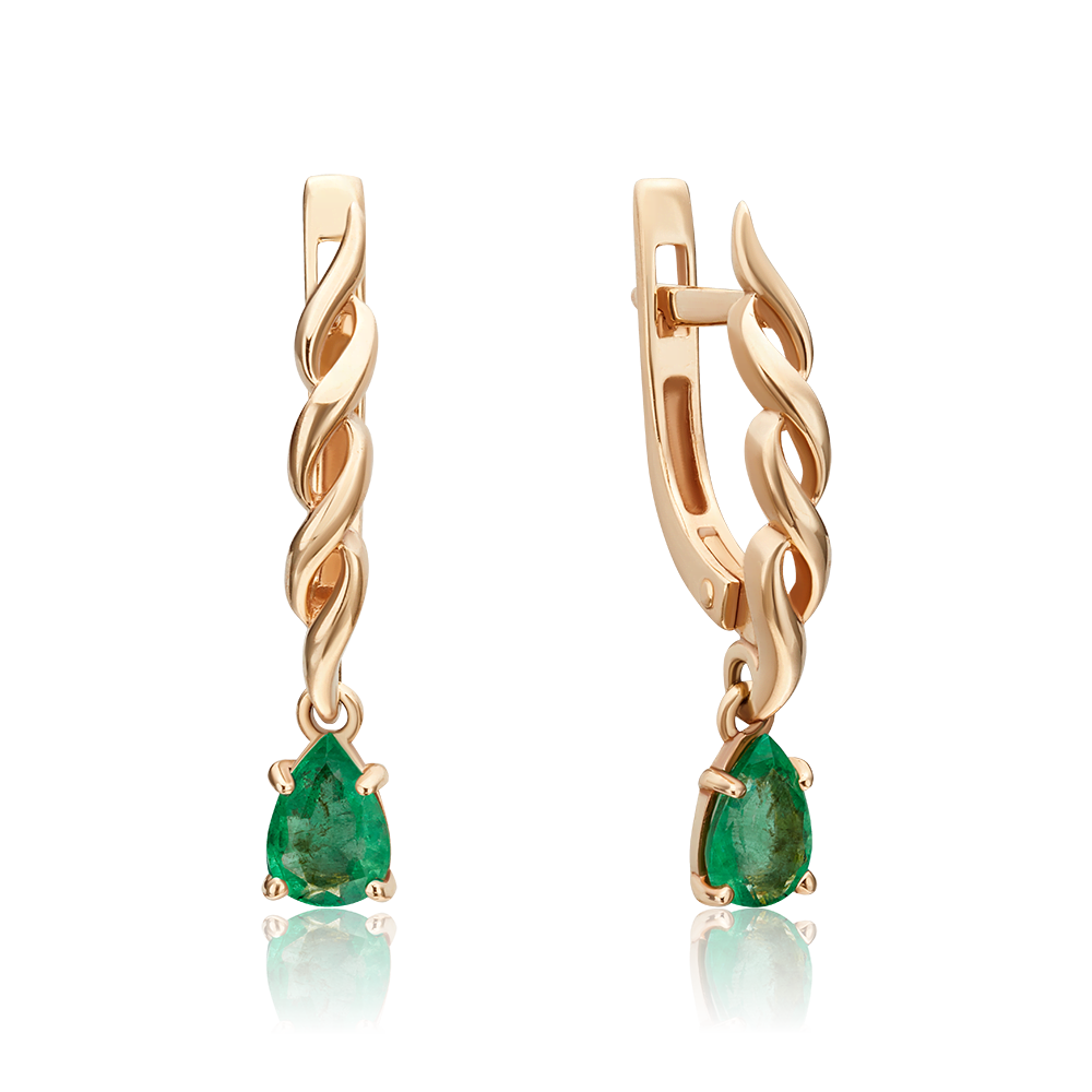 Серьги с английским замком из красного золота с изумрудом 02-0919-00-103-1110-30