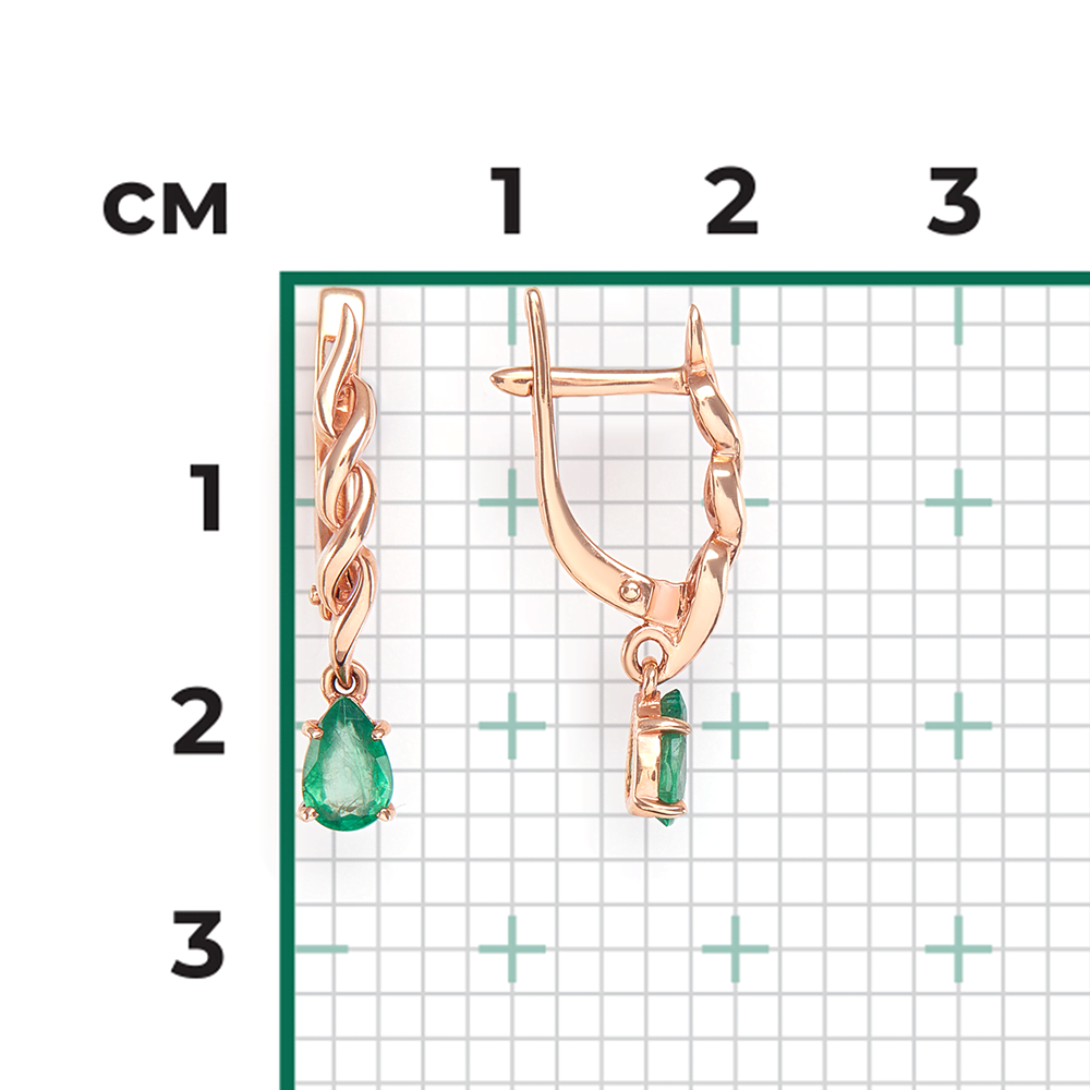 Серьги с английским замком из красного золота с изумрудом 02-0919-00-103-1110-30