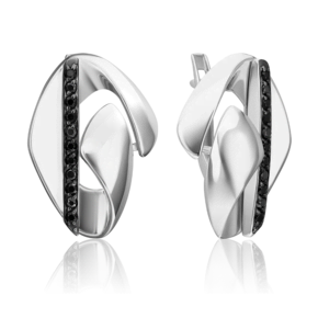 Серьги с английским замком из серебра с чёрными фианитами 02-5073-00-402-0200