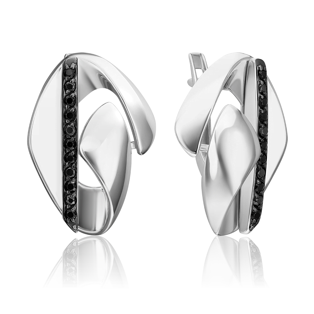 Серьги с английским замком из серебра с чёрными фианитами 02-5073-00-402-0200