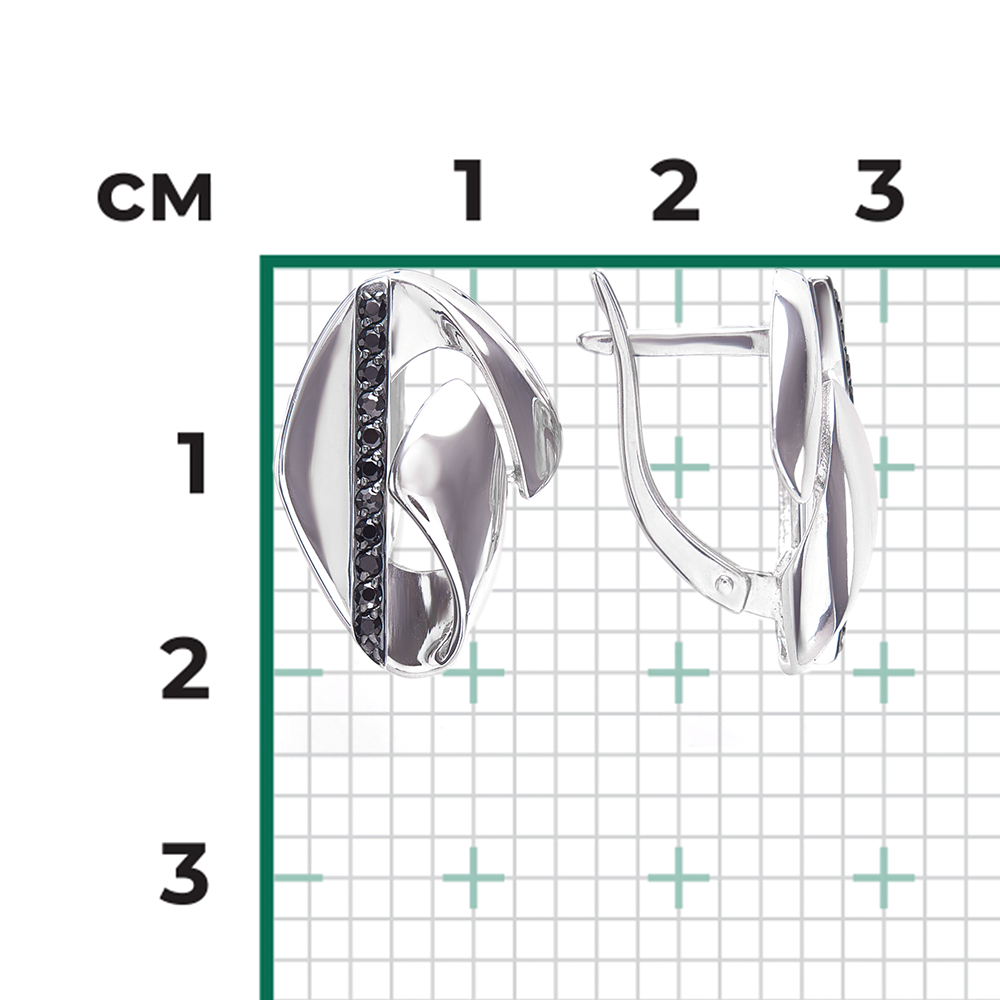 Серьги с английским замком из серебра с чёрными фианитами 02-5073-00-402-0200