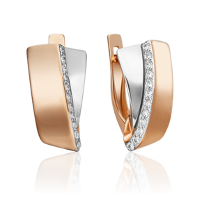 Серьги с английским замком из комбинированного золота с фианитами