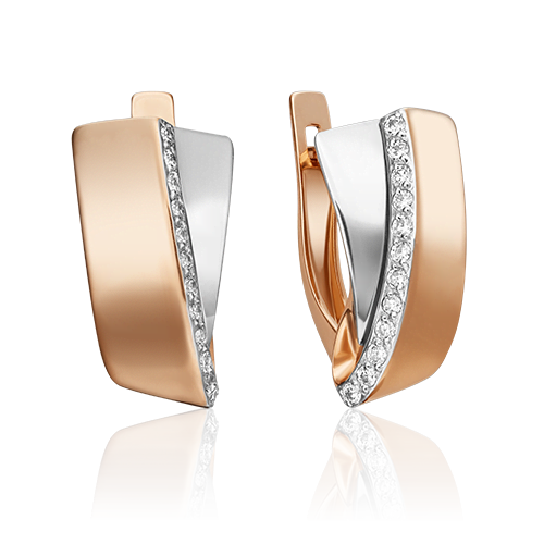 Серьги с английским замком из комбинированного золота с фианитами 02-4570-00-401-1111-23