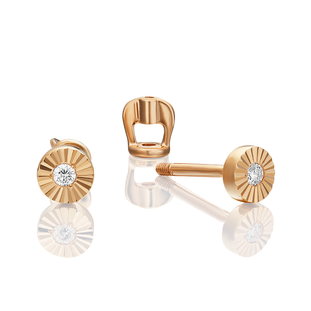 Серьги-пусеты из красного золота с бриллиантом 02-0632-00-101-1110-30