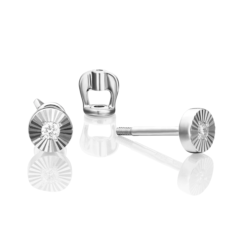 Серьги-пусеты из белого золота с бриллиантом 02-0634-00-101-1120-30