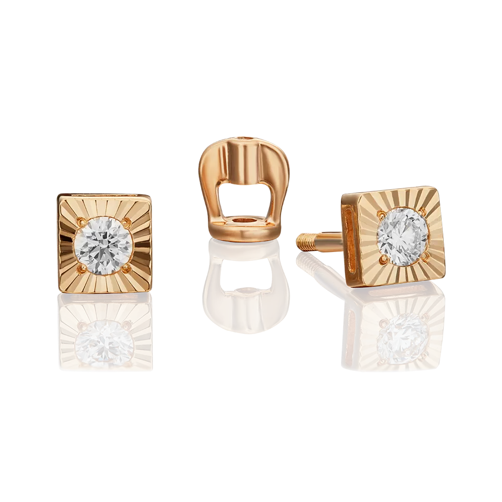 Серьги-пусеты из красного золота с бриллиантом 02-0644-00-101-1110-30