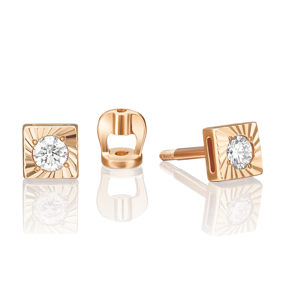 Серьги-пусеты из красного золота с бриллиантом 02-0645-00-101-1110-30