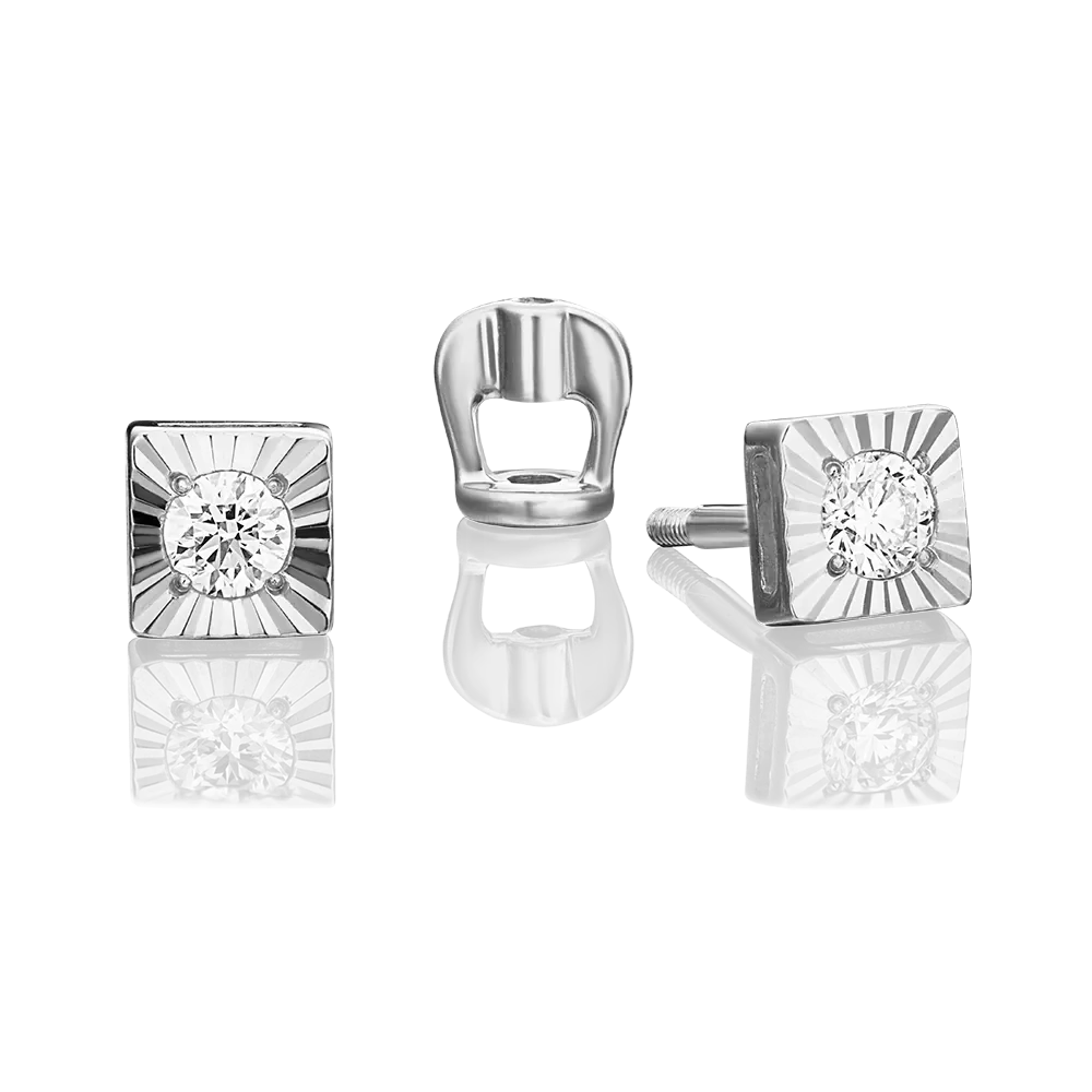 Серьги-пусеты из белого золота с бриллиантом 02-0646-00-101-1120-30