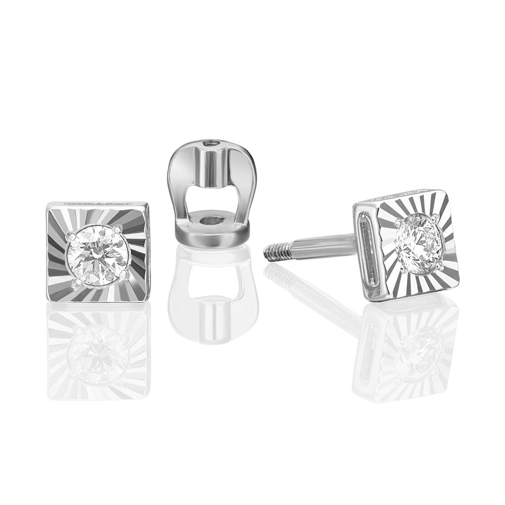 Серьги-пусеты из белого золота с бриллиантом 02-0647-00-101-1120-30