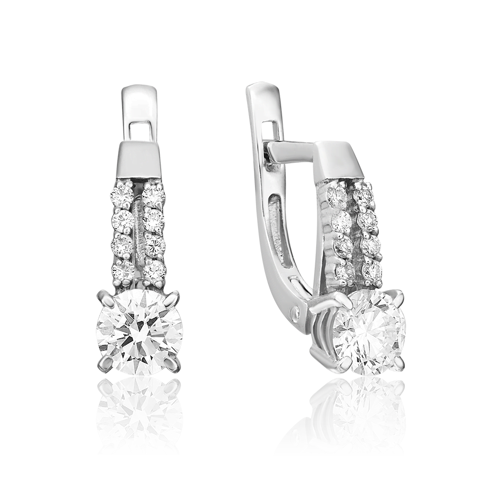 Серьги с английским замком из белого золота с фианитами 02-0631-00-501-1120-38