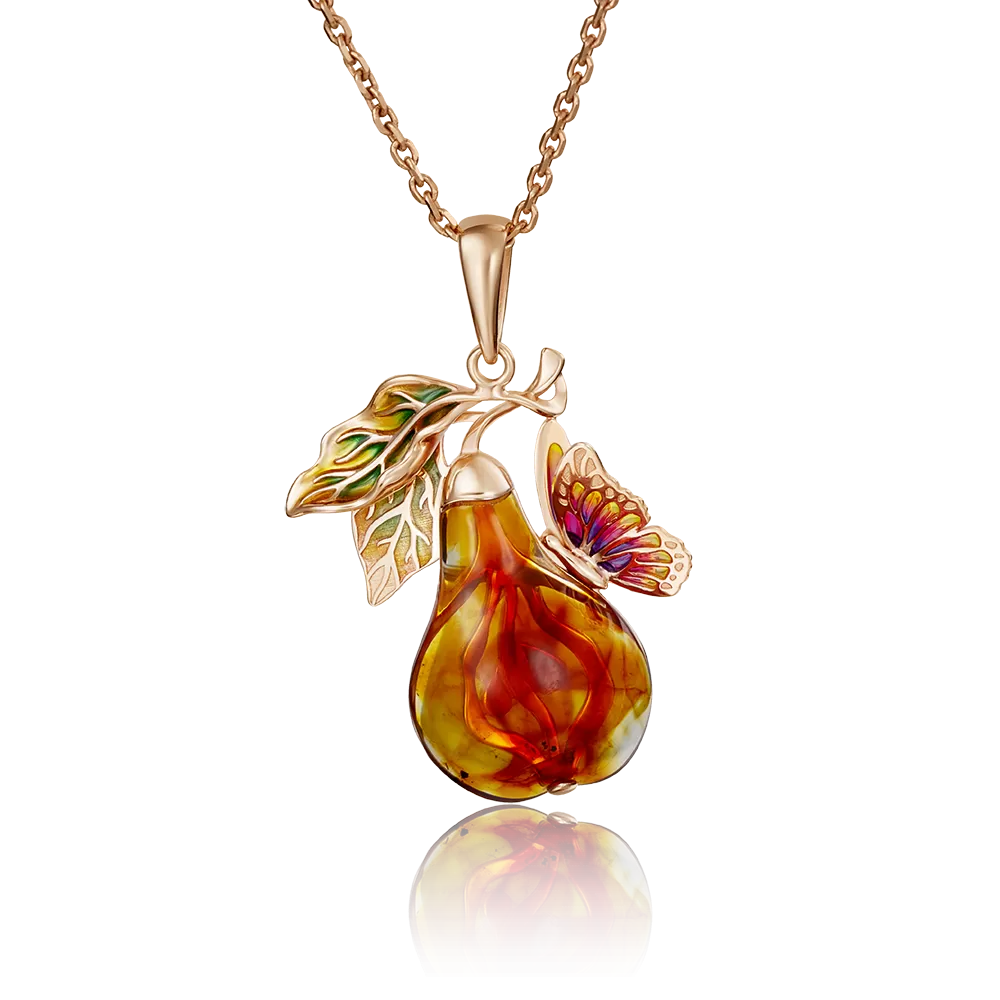 Подвеска «Груша» из красного золота с янтарём и эмалью 03-2874-00-271-1110-46