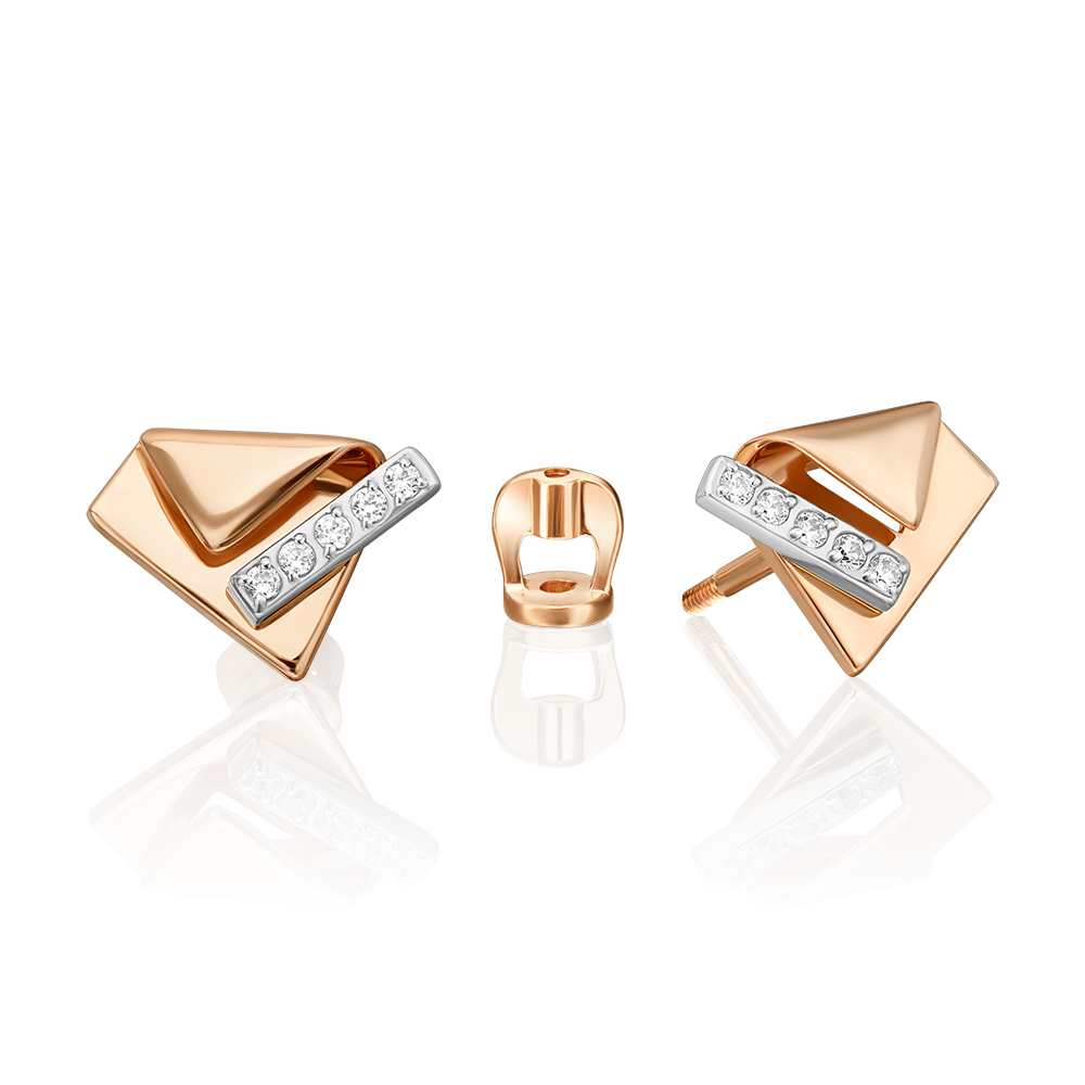 Серьги-пусеты из комбинированного золота с фианитами 02-5136-00-401-1111