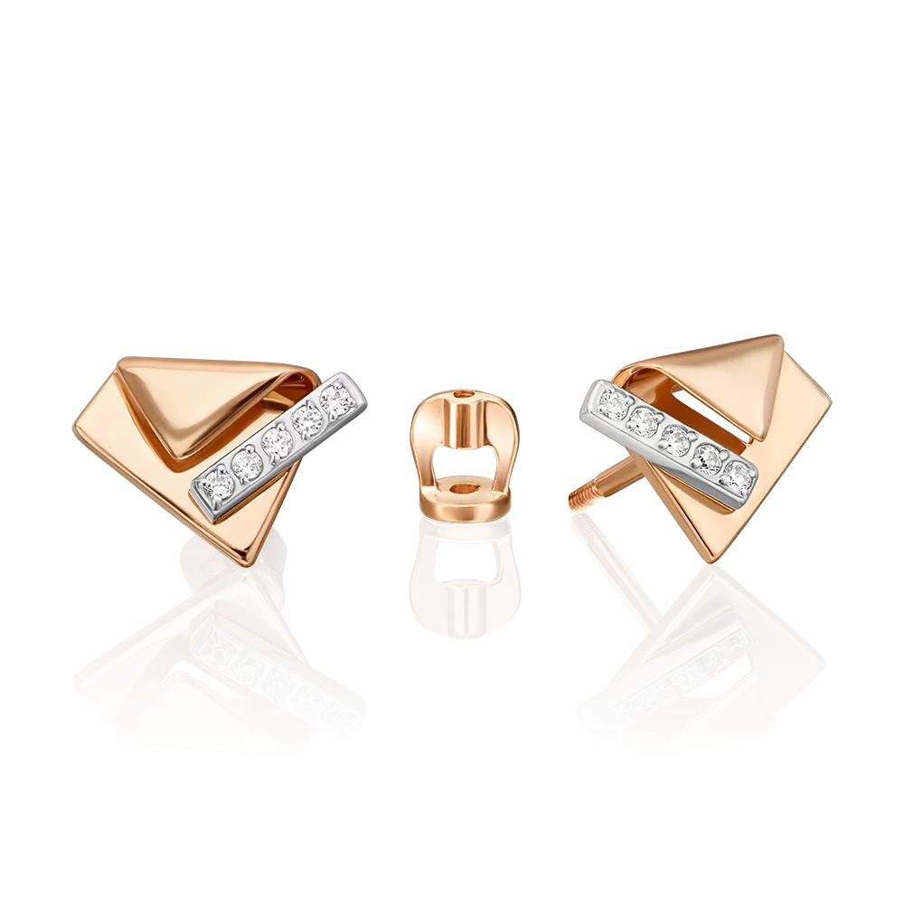 Серьги-пусеты из комбинированного золота с фианитами 02-5136-00-401-1111