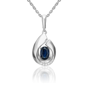 Подвеска из белого золота с сапфиром и бриллиантами