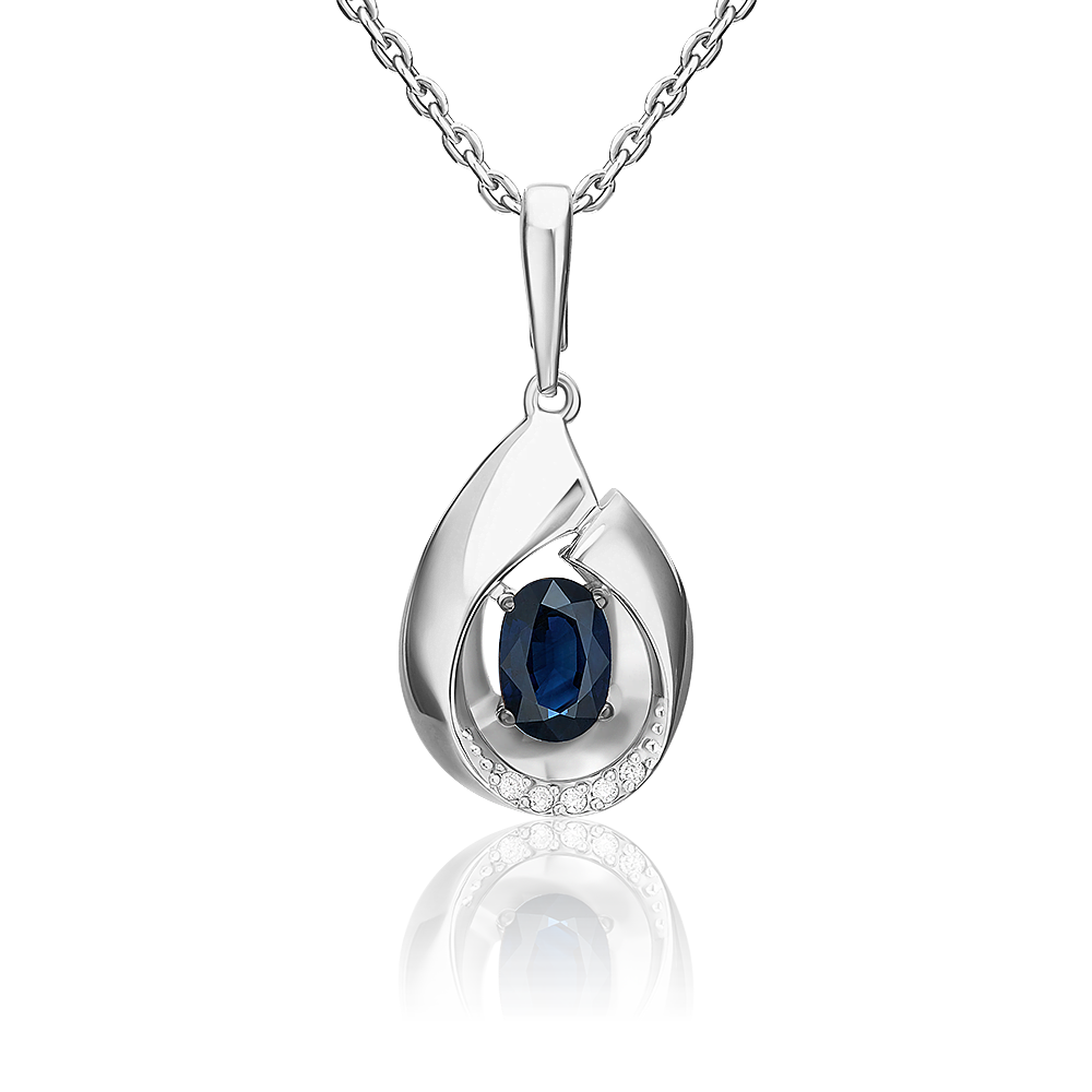 Подвеска из белого золота с сапфиром и бриллиантами 03-3467-00-105-1120