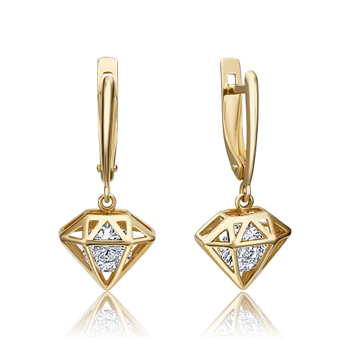 Серьги «Бриллианты» с английским замком из лимонного золота с фианитом 02-4511-00-501-1130-38