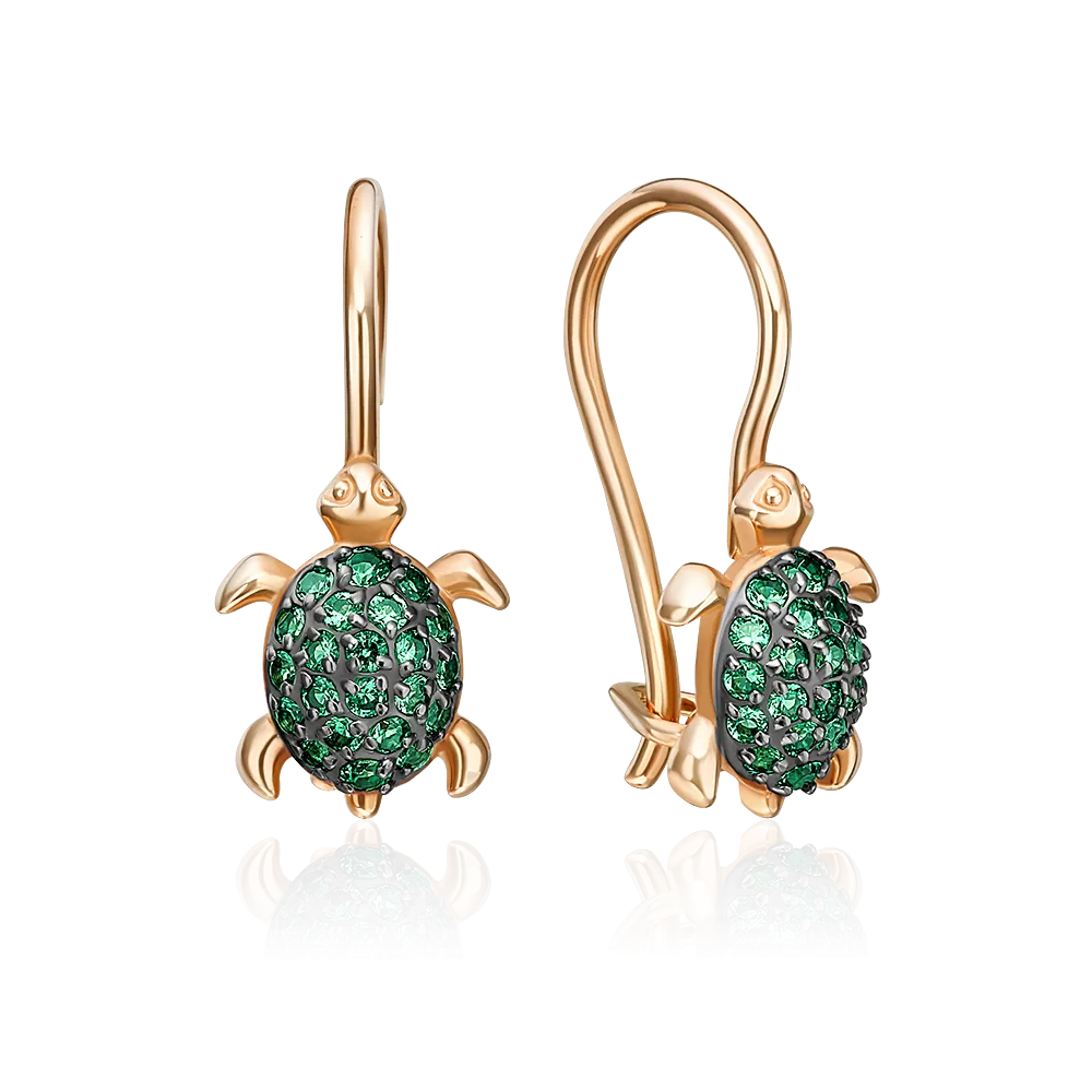 Детские серьги «Черепашки» с французским замком из красного золота с фианитами 02-3529-00-404-1110-32