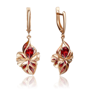 Серьги «Удивительные цветы» с английским замком из красного золота с гранатом и эмалью 02-4167-00-204-1110-57