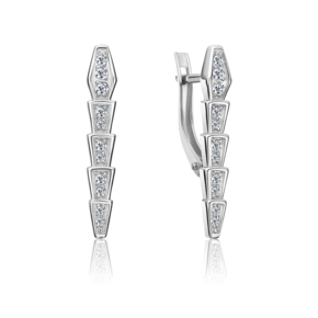 Серьги «Змеи» с английским замком из белого золота с фианитами 02-5513-00-401-1120