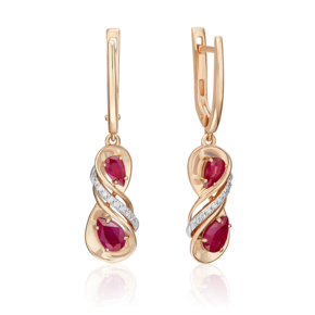 Серьги с английским замком из красного золота с рубинами и бриллиантами 02-5210-00-107-1110
