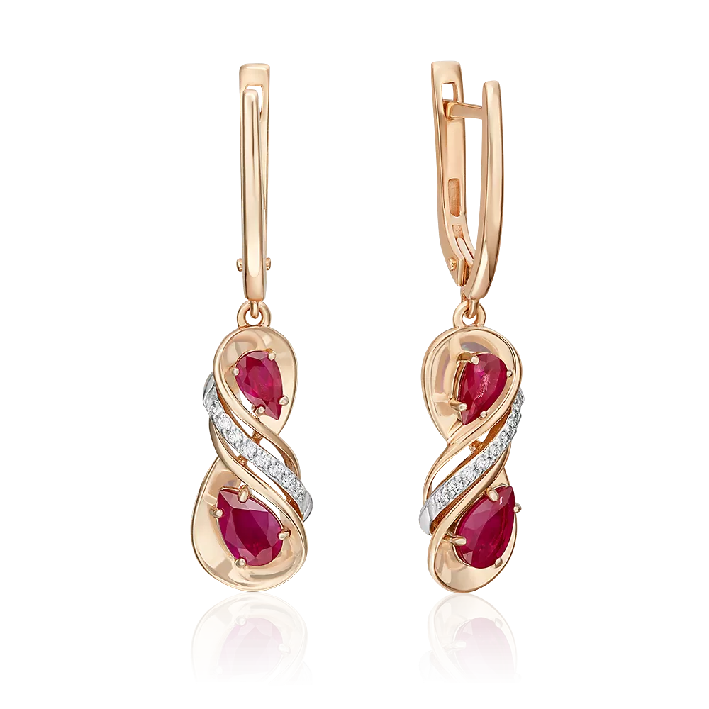 Серьги с английским замком из красного золота с рубинами и бриллиантами 02-5210-00-107-1110