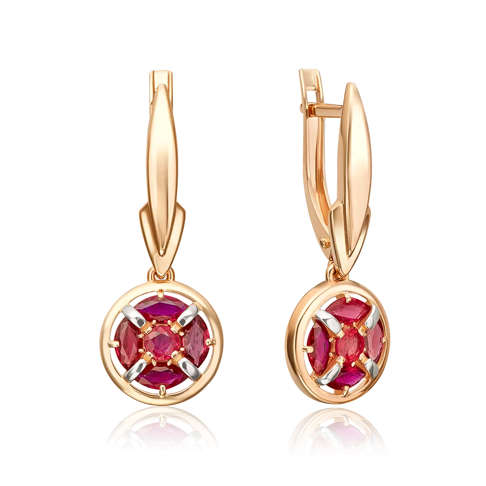 Серьги с английским замком из красного золота с рубинами 02-5509-00-104-1110