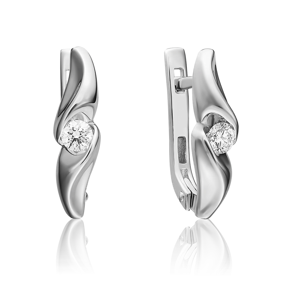 Серьги с английским замком из белого золота с бриллиантом 02-3836-00-101-1120-30