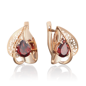 Серьги с английским замком из красного золота с гранатом 02-3837-00-204-1110-46