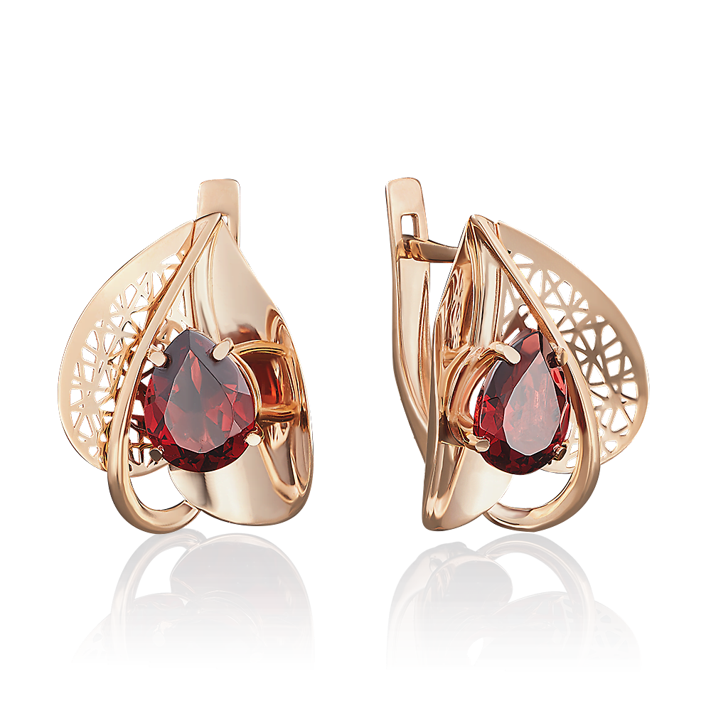 Серьги с английским замком из красного золота с гранатом 02-3837-00-204-1110-46